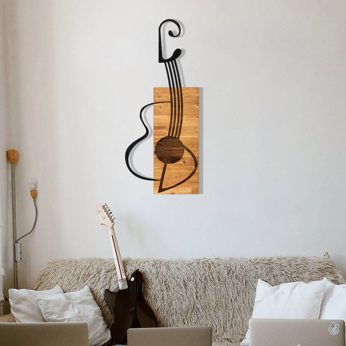 Wallity Gitar Escultura de pared Negro y Nogal